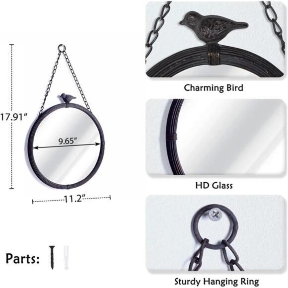 11.2" Decorative Small Hanging Mirrors Vintage Rustic Round Metal Framed - Picture 4 of 6